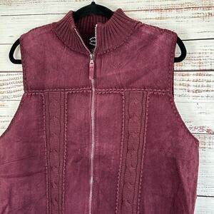 Women Designers Studios Original Maroon Suede Sweater Full Zip Mock Neck Vest 1X